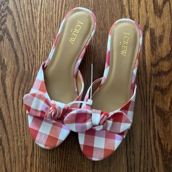 New! J. Crew Printed Gingham bow-heel mules in Bohemian Red Wildfire 6.5 - Picture 3 of 5